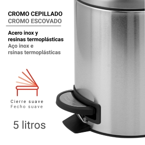 PAPELERA 5 lt POTTY CROMO CEPILLADO - Imagen 2