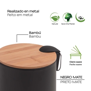 PAPELERA KENTA 5 lt NATURAL-NEGRO MATE - Imagen 2