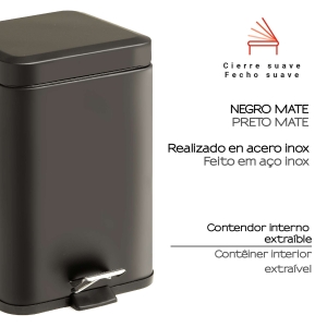 PAPELERA ARGENTA 3 lt NEGRO MATE - Imagen 2