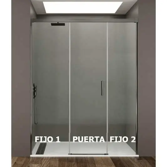 3a8e0af0-f963-461f-a317-7142065ddfdb Mampara frontal 2 fijos con puerta corredera BASIC de GME titanio - Imagen 1