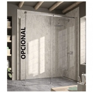 Mampara frontal fijo con puerta corredera LUNA de Kassandra CROMO (lateral opcional) - Imagen 3