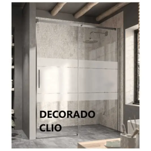 Mampara frontal fijo con puerta corredera LUNA de Kassandra CROMO (lateral opcional) - Imagen 2