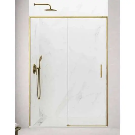 mampara-ducha-1-fijo-y-una-corredera-twenty-de-gme-oro-cepillado Mampara frontal fijo con puerta corredera TWENTY de GME oro cepillado - Imagen 1