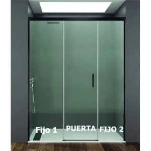 Mampara frontal 2 fijos con puerta corredera BASIC de GME negro mate