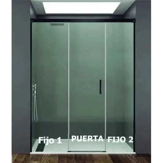 mampara-ducha-fijo-puerta-fijo-basic-de-gme-negro-mate Mampara frontal 2 fijos con puerta corredera BASIC de GME negro mate - Imagen 1
