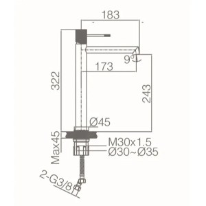 Monomando lavabo caño alto Line black gun metal / BDD038-3BGM - Imagen 2