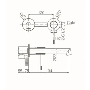 Monomando lavabo empotrado LINE oro rosa cepillado / GLD038/ORC - Imagen 2