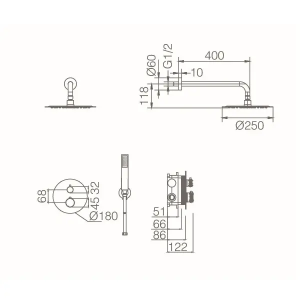 Monomando ducha empotrado techo LINE / TOP cromo / GPQ038 - Imagen 2