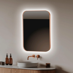 Espejo de baño con luz LED rectangular redondo B-961 Oro rosa cepillado