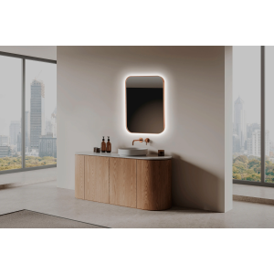 Espejo de baño con luz LED rectangular redondo B-961 Oro rosa cepillado - Imagen 3