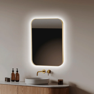 Espejo de baño con luz LED rectangular redondo B-961 Oro cepillado