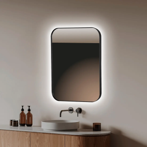 Espejo de baño con luz LED rectangular redondo B-961 Negro