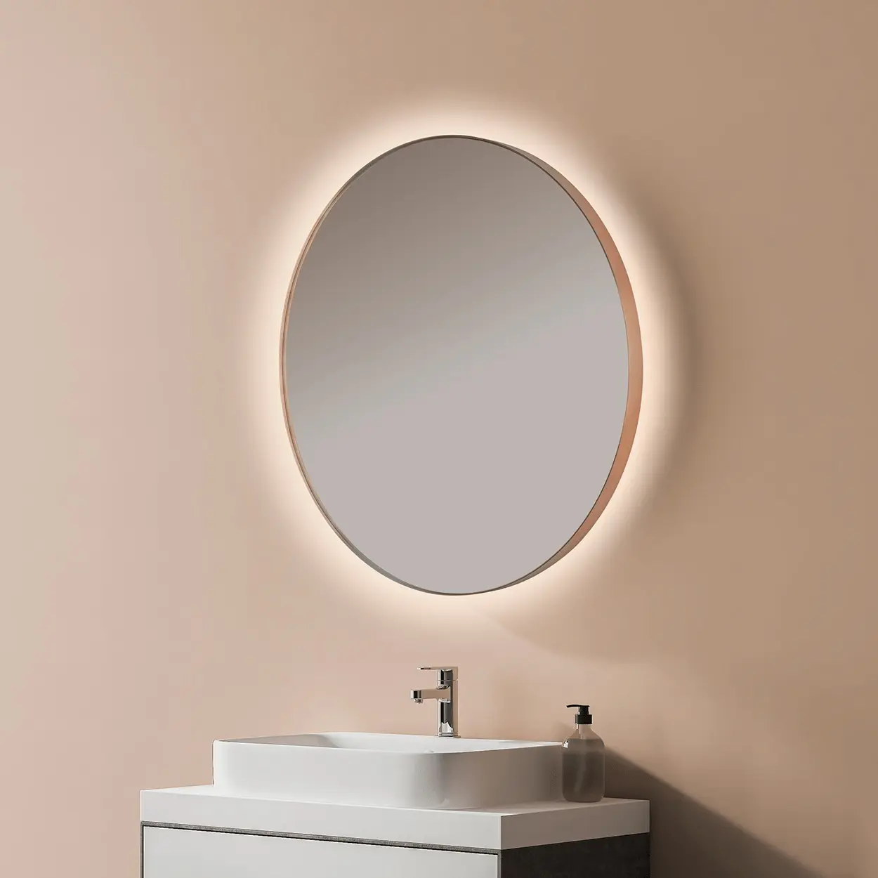 B960-ROSE-GOLD2 Espejo de baño con luz LED circular B-960 Oro rosa cepillado - Imagen 1