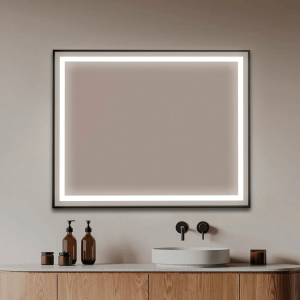 Espejo de baño con luz LED rectangular B-962 marco negro mate