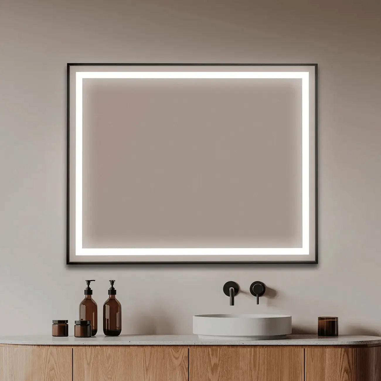 b-962-- Espejo de baño con luz LED rectangular B-962 marco negro mate - Imagen 1