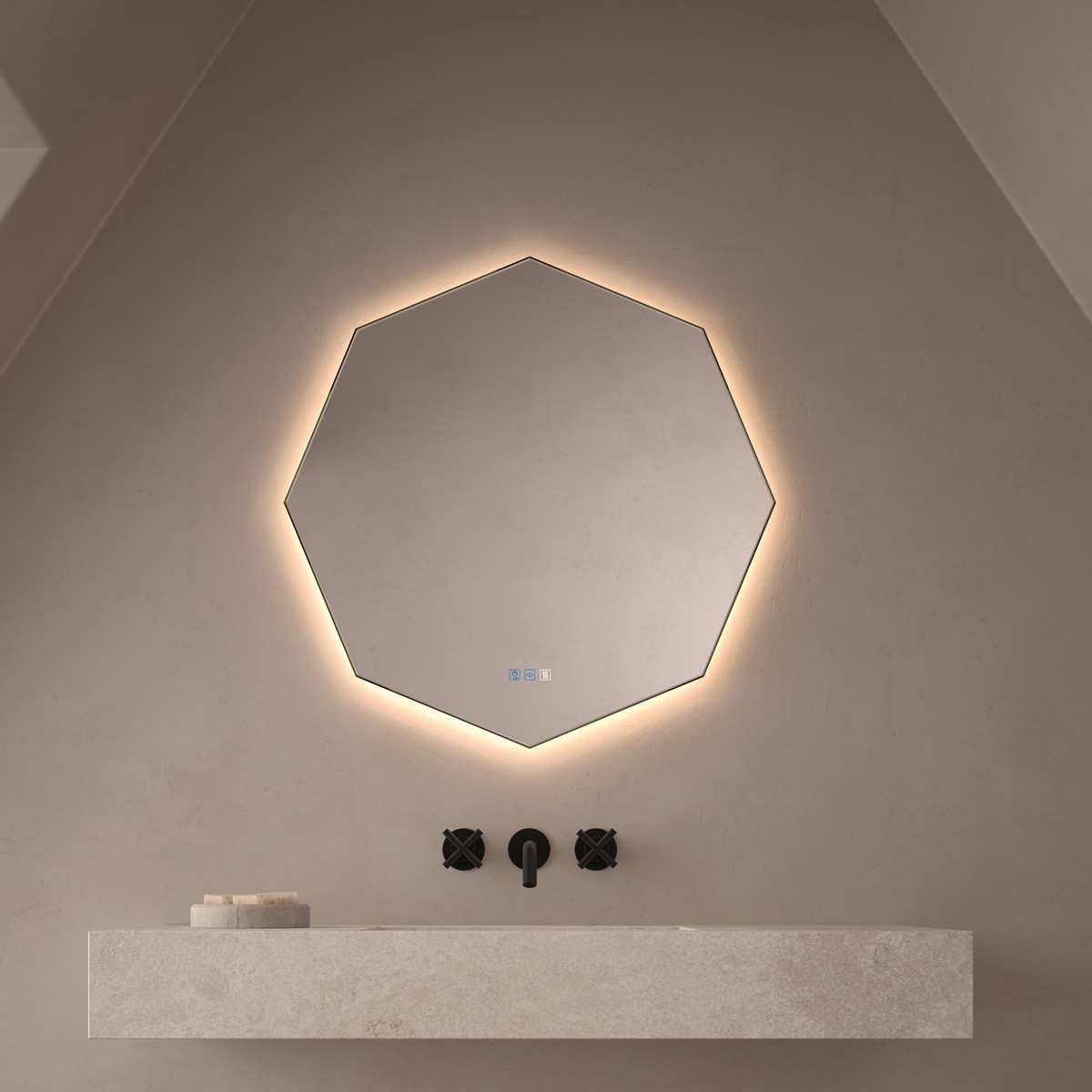 espejo-poligonal-retroiluminado-para-bano Espejo de baño con luz LED Almourol de Dyled - Imagen 1