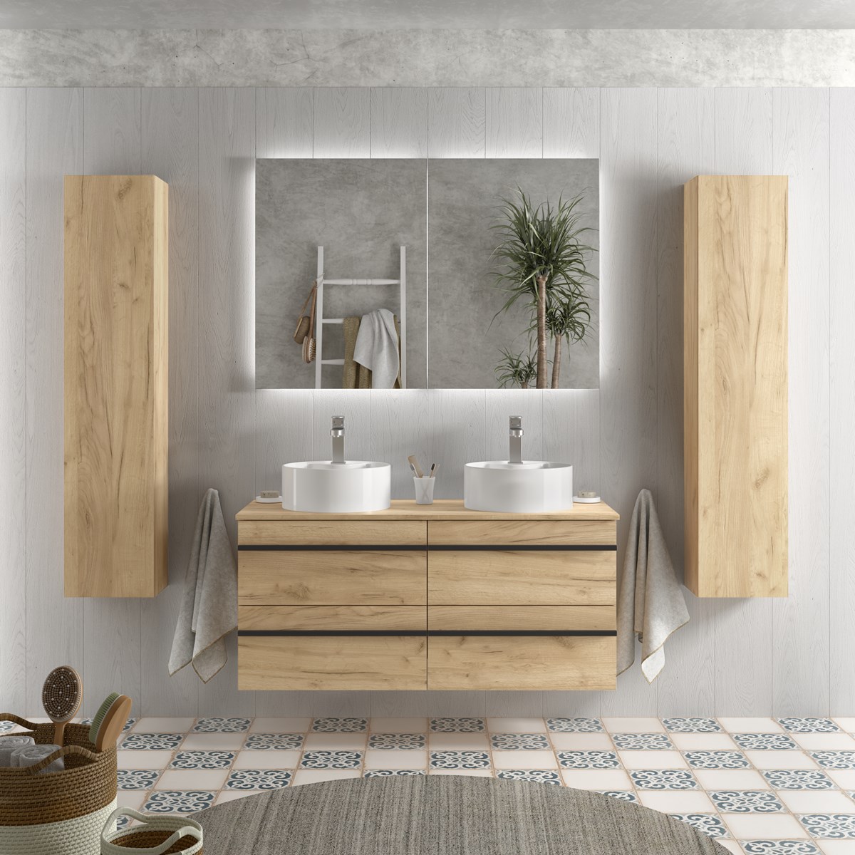 2 SALGAR WEB AMB 4 BORN 1200 ÁFRICA V1 LISBOA RGB Mueble de baño suspendido BORN Top de Salgar con encimera y dos lavabos 120