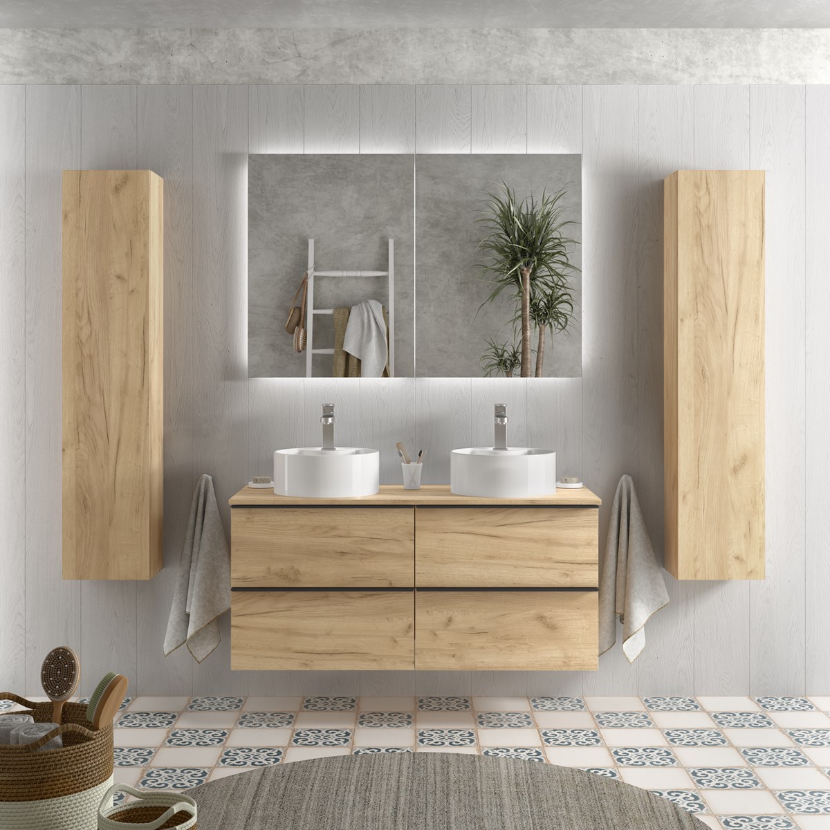 2 SALGAR WEB AMB 4 BORN 1200 ÁFRICA V2 LISBOA RGB Mueble de baño suspendido NABUA Top de Salgar con encimera y dos lavabos 120
