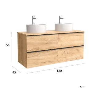 Mueble de baño suspendido NABUA Top de Salgar con encimera y dos lavabos 120 - Imagen 4