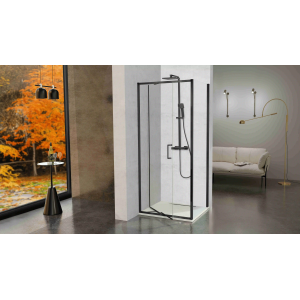 Mampara de ducha de 1 puerta batiente KASSANDRA PRISMA500 Abatible  Cromo/Negro Mate