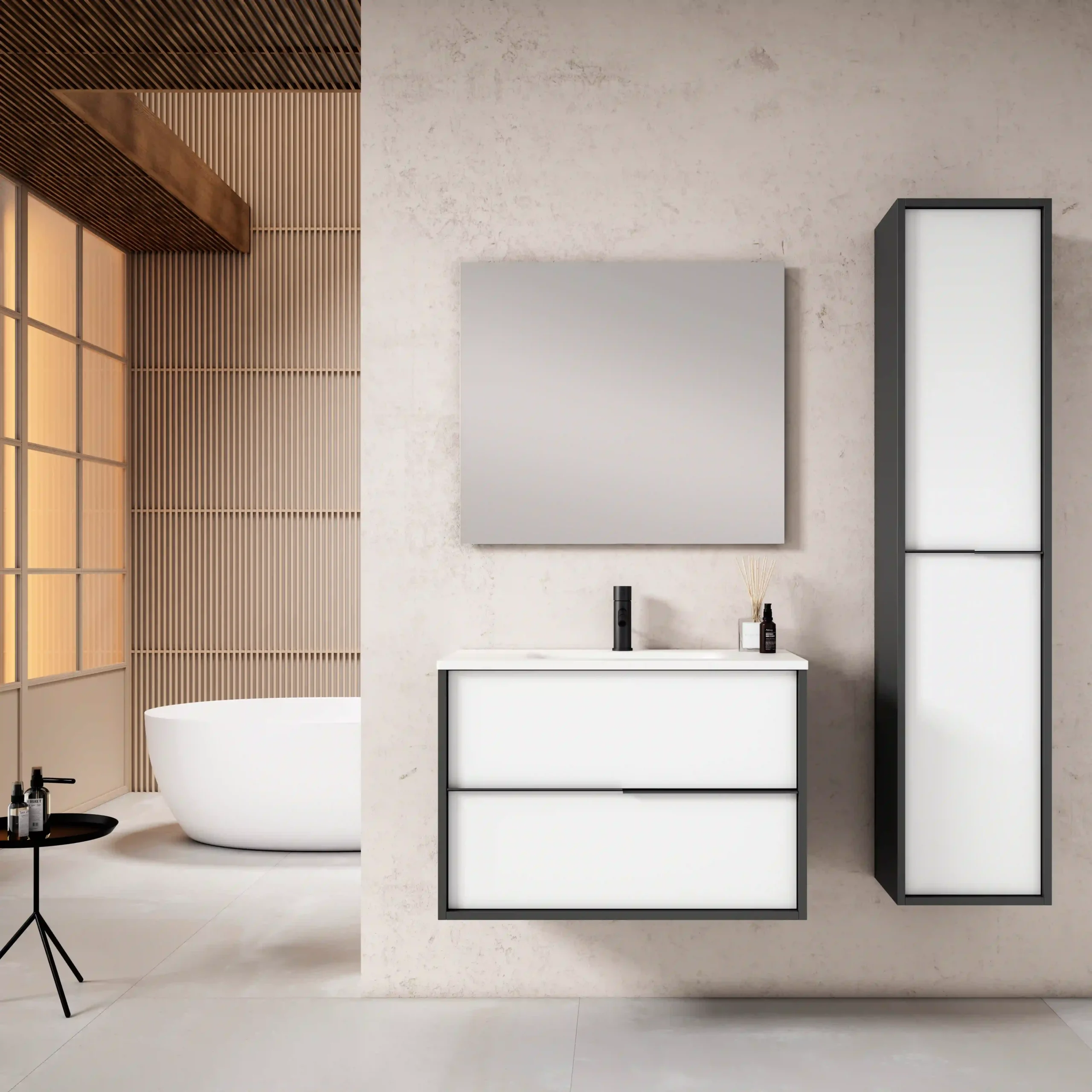 DOLY_60_BlancoMate Conjunto mueble de baño con patas o suspendido de 2c serie Doly(60, 80, 100 y 120) - Imagen 1