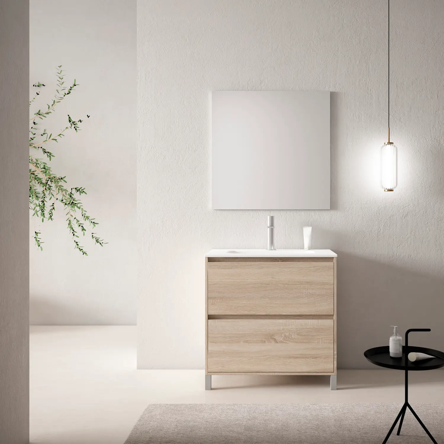 PORTO_60_RobleClaro Conjunto mueble de baño con patas de 2c serie Porto(60, 70, 80 y 120)