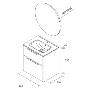 Conjunto de Mueble de baño suspendido LUVA de Salgar con encimera 60-80-100 y espejo premium NORA - Imagen 8