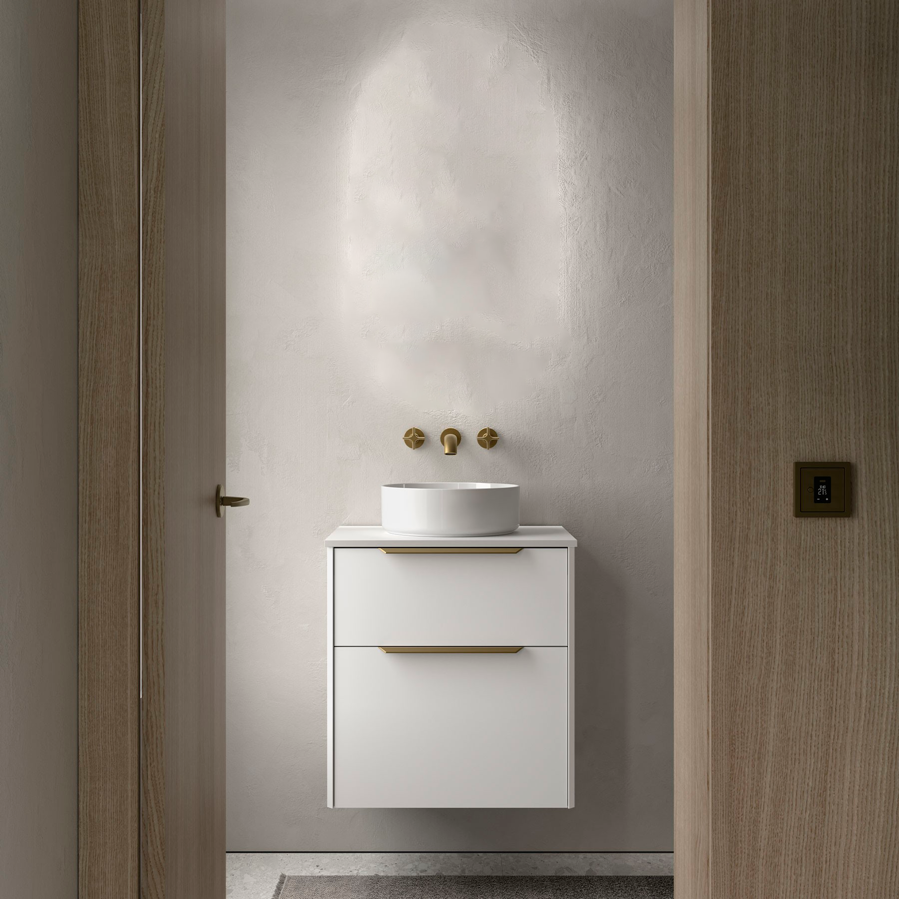 SALGAR-AVANCE-LUVA-AMB-3-LUVA-600-BL-MAT-CMYK_l (1) Mueble de baño suspendido LUVA de Salgar con encimera y lavabo sobreponer 60-80-100