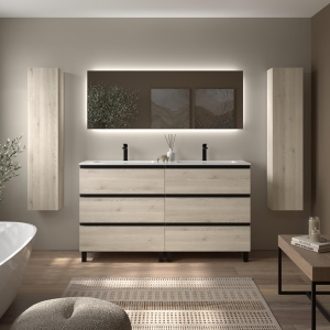 SALGAR BEQUIA METAL Mueble de baño con patas 6C 160 Lavabo Vilna Mineral Solid .