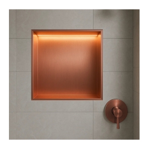 Hornacina para baño cuadrada con luz led Oro rosa cepillado Indic HOR004/ORC