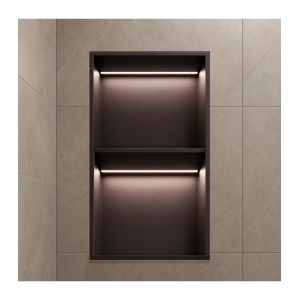 Hornacina para baño vertical con dos estantes black gun metal con luz led Marshall HOR006/BGM