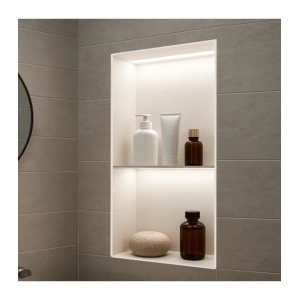 Hornacina para baño vertical con dos estantes blanca con luz led Marshall HOR006/BL