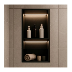 Hornacina para baño vertical con dos estantes negra con luz led Marshall HOR006/NG