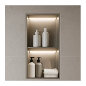 Hornacina para baño vertical con dos estantes níquel con luz led Marshall HOR006/NQ