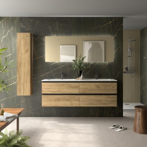 SALGAR BEQUIA METAL Mueble de baño suspendido 160 Lavabo Vilna Mineral Solid. - Imagen 3