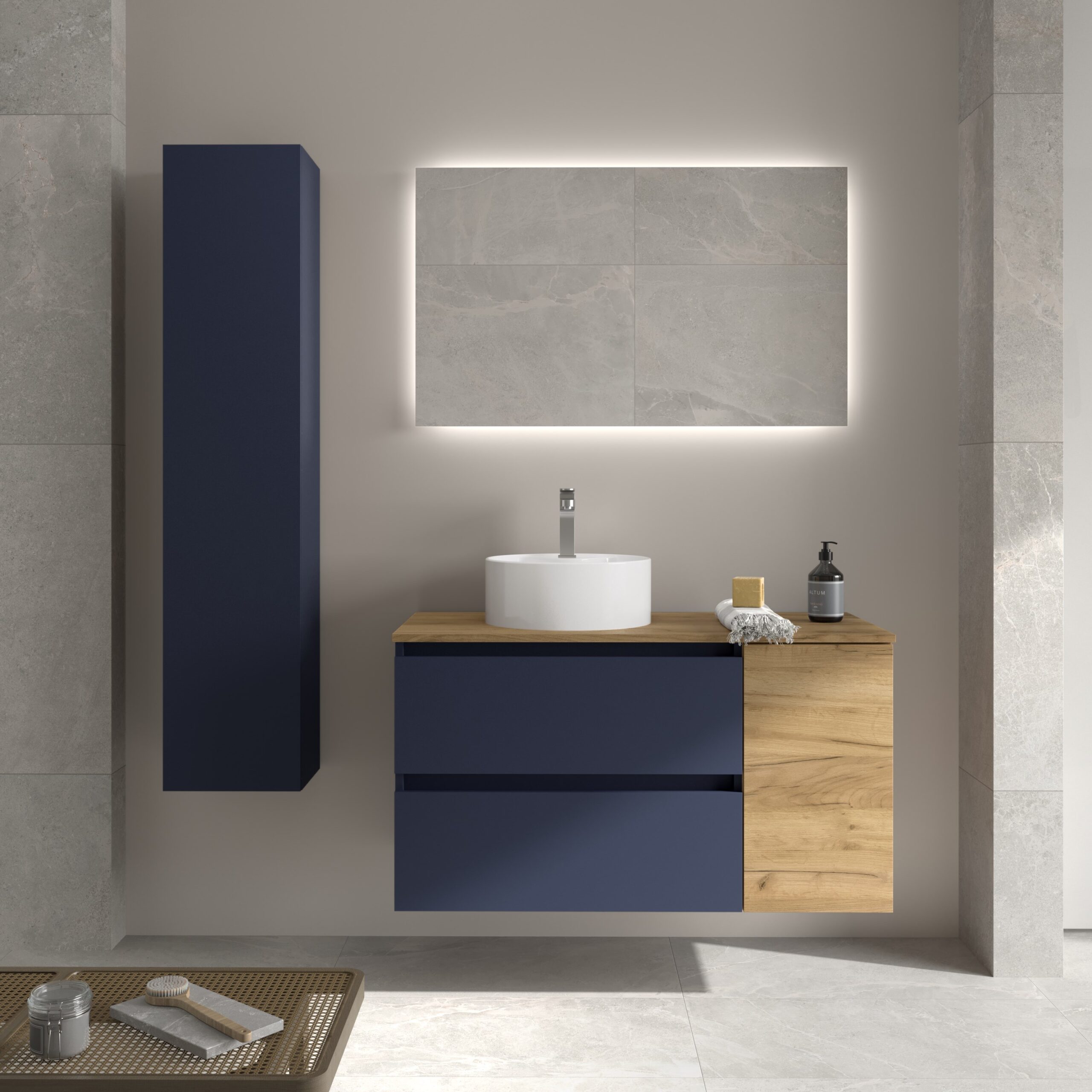 SALGAR-WEB-BEQUIA-AMB-BEQUIA-700300-LISBOA-BLUE-SATIN-RGB SALGAR BEQUIA Mueble de baño suspendido 90 + puerta Lavabo Lisboa