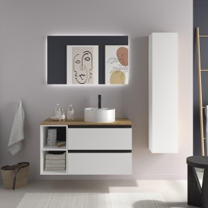 SALGAR BEQUIA METAL Mueble de baño suspendido 100+ Lavabo Lisboa.