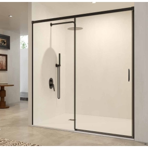 SBX_Imex Mampara de ducha frontal corredera Stylo 1F + 1C Negro mate Op. lateral fijo