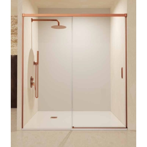 SBX_Imex Mampara de ducha frontal corredera Stylo 1F + 1C Oro Rosa Cepillado Op. lateral fijo