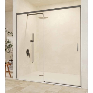 SBX_Imex Mampara de ducha frontal corredera Stylo 1F + 1C Black gun metal Op. lateral fijo