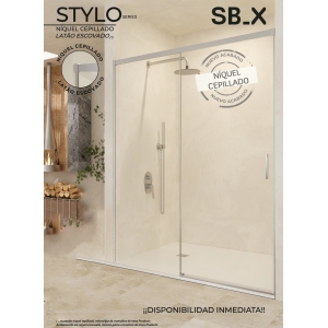 SBX_Imex Mampara de ducha frontal corredera Stylo 1F + 1C Niquel Cepillado Op. lateral fijo