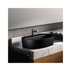 Lavabo Cerámica Furnas Negro Mate Sin Rebosadero 50×38 cm