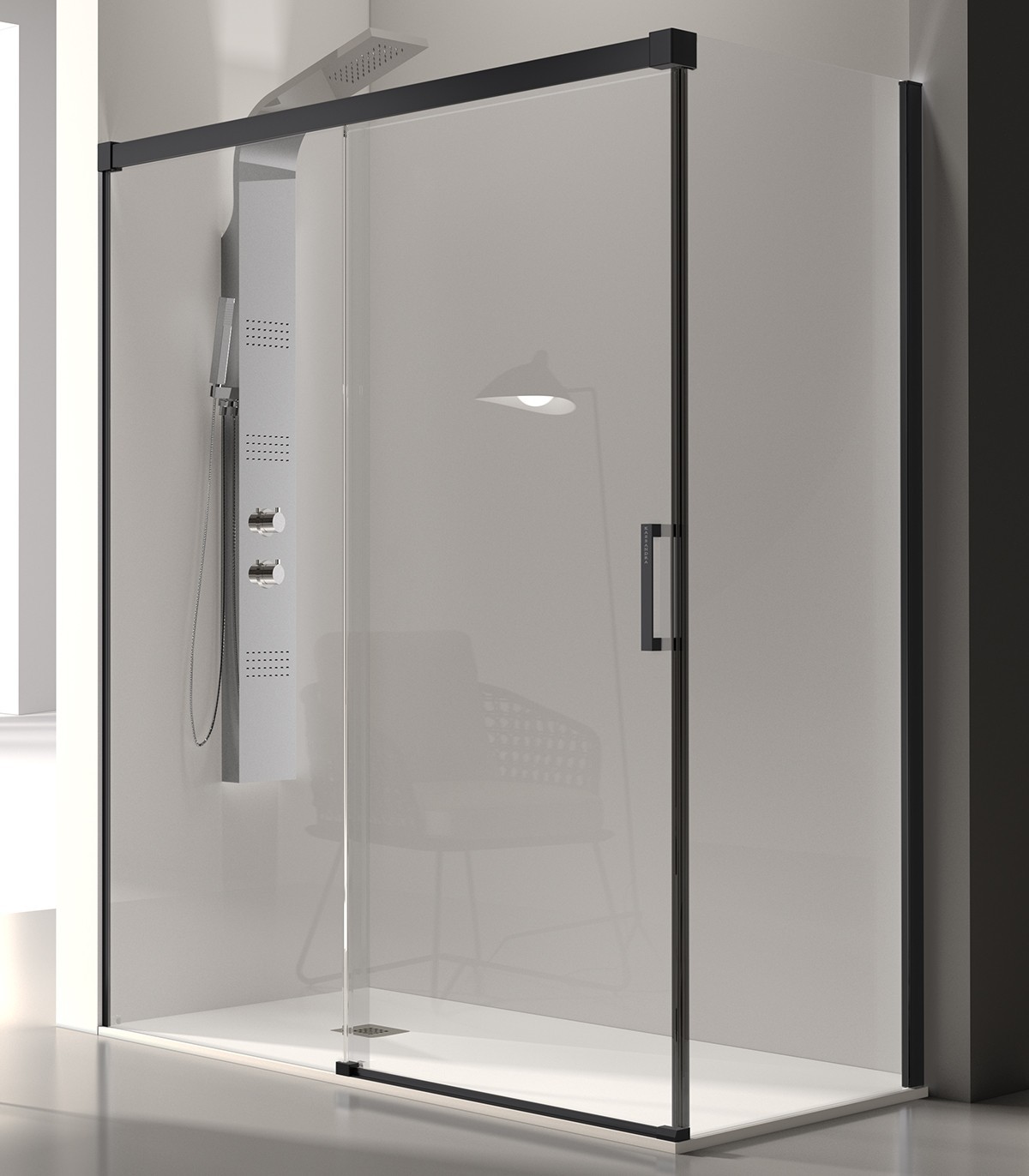 Glase Gs102 Negro 1 Mampara Frontal KASSANDRA GLASÉ GS102 Negro Mate