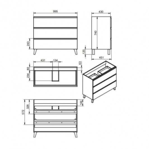Pack oferta mueble de baño con patas Granada 3C Suelo Laminado de Visobath - Imagen 4